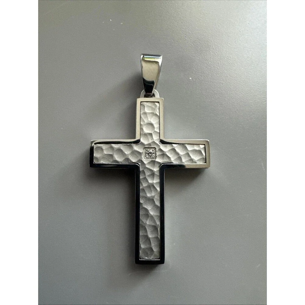 Cross Pendant Center Cubic Zirconia Stainless Steel 24” Chain Necklace Unisex